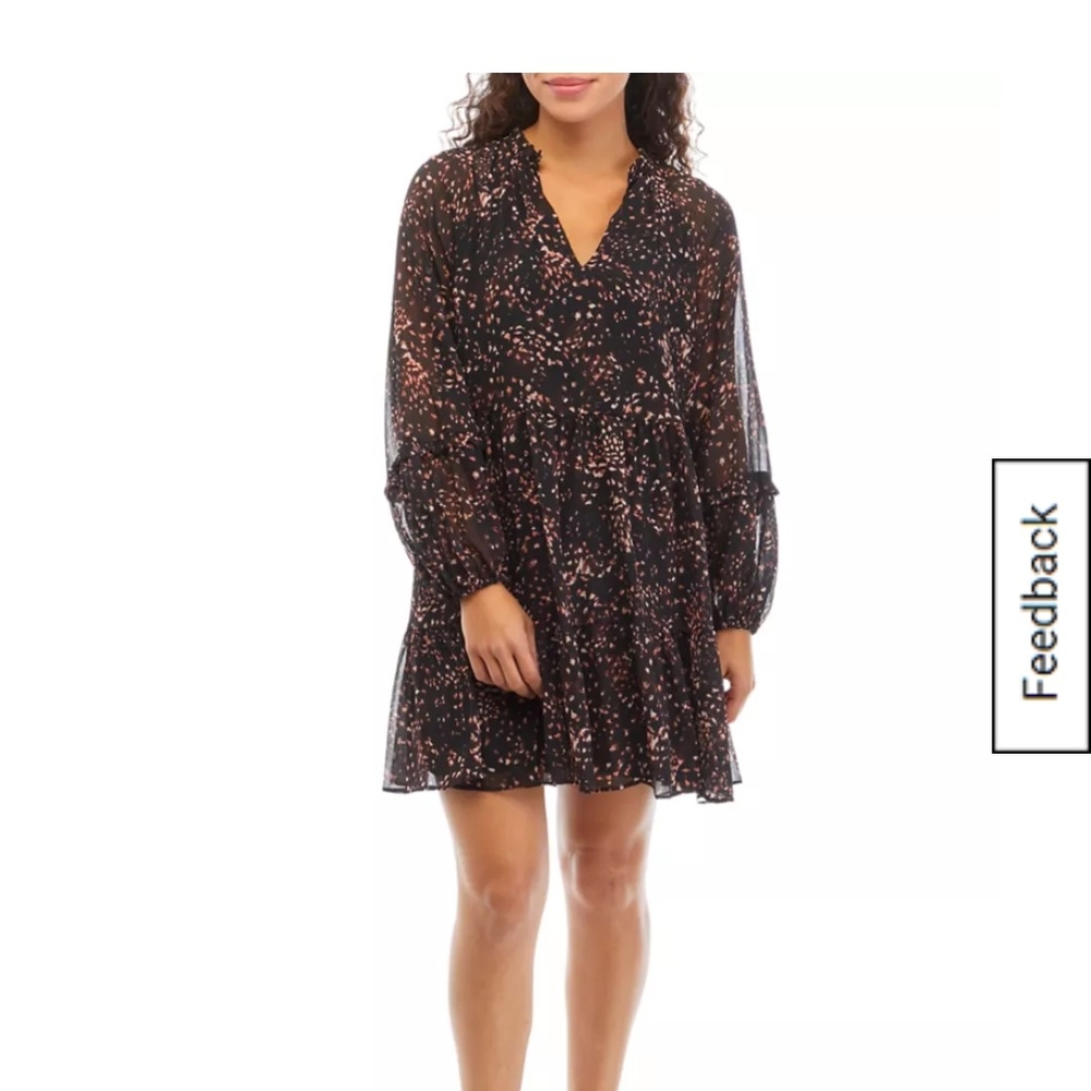 CeCe Black and Pink Long Sleeve Dress